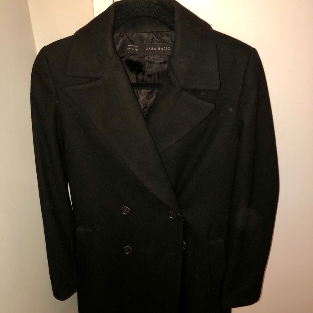 Zara Basic Small Black Pea Coat!! Oversized fit!